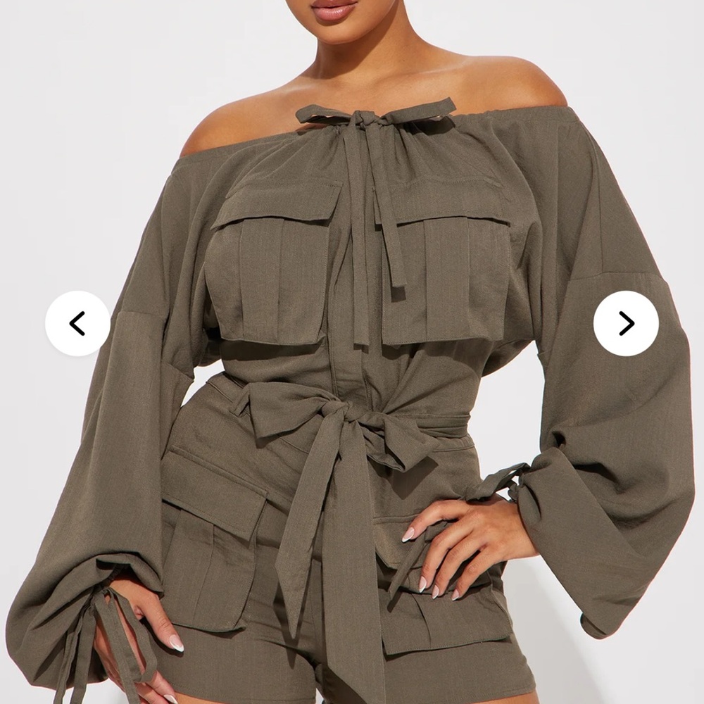 Tania linen romper Olive